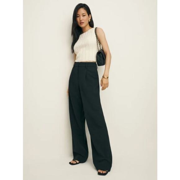 NEW Reformation Alex Mid Rise Pant Pleated Wide Leg Career Workwear Black Sze 10 - Picture 2 of 15